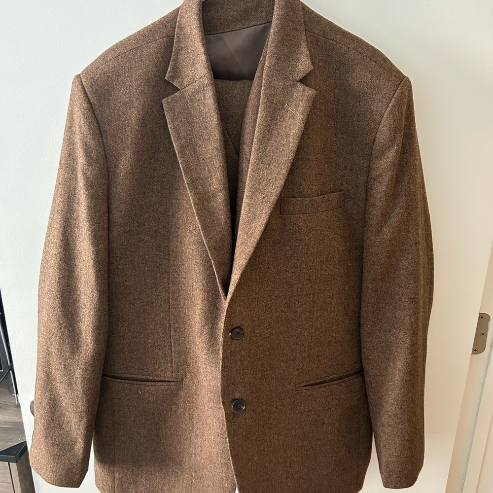 Tweed Brown Men’s 3 Piece Suit, XL - from StudioSuits